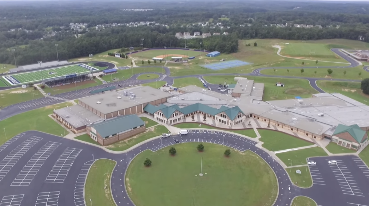 Apalachee High School is part of the Barrow County School District in Winder, Georgia. [Photo is a still shot from a promotional video on the school's Facebook page.]